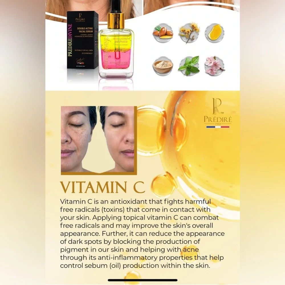 PRÉDIRÉ PARIS Double-Acting Facial Serum Vitamin C Based Hydrating&Whitening - Picture 3 of 9